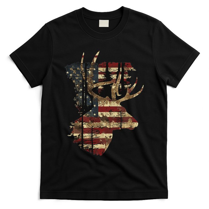 Whitetail Buck Deer Hunting Usa American Flag T-Shirt