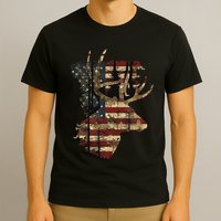 Whitetail Buck Deer Hunting Usa American Flag T-Shirt