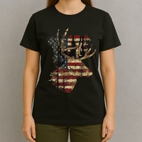 Whitetail Buck Deer Hunting Usa American Flag T-Shirt