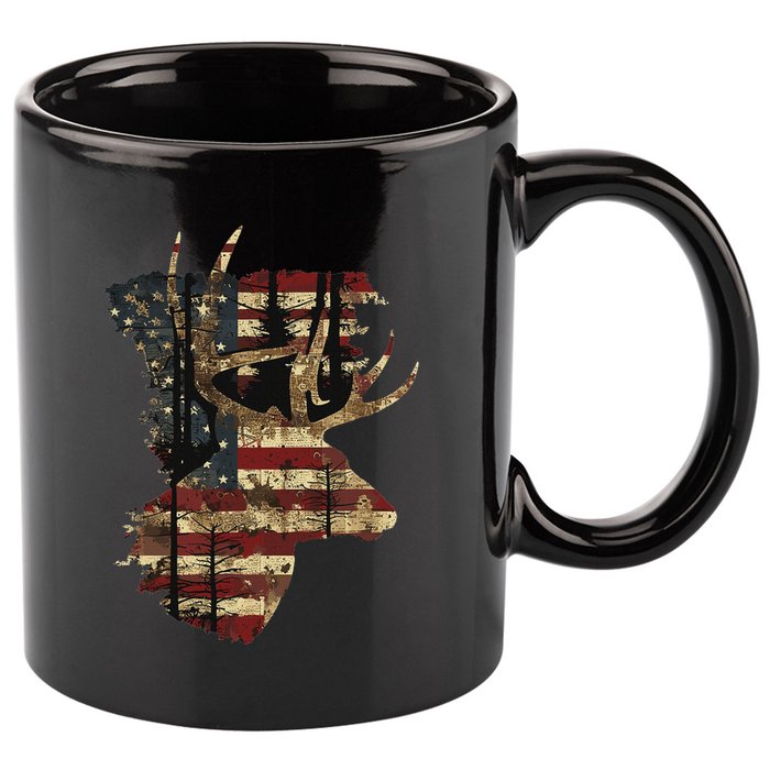 Whitetail Buck Deer Hunting Usa American Flag 11oz C Handle Ceramic Mug