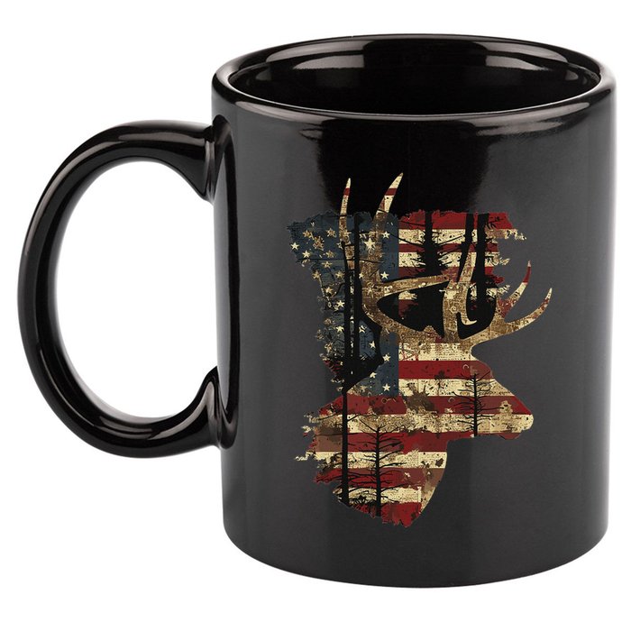 Whitetail Buck Deer Hunting Usa American Flag 11oz C Handle Ceramic Mug