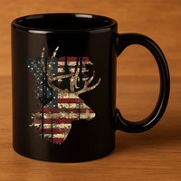 Whitetail Buck Deer Hunting Usa American Flag 11oz C Handle Ceramic Mug