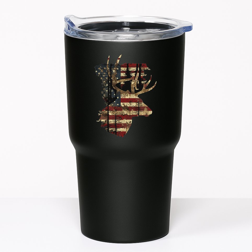 Whitetail Buck Deer Hunting Usa American Flag Tumbler