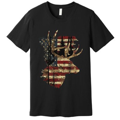 Whitetail Buck Deer Hunting Usa American Flag Premium T-Shirt