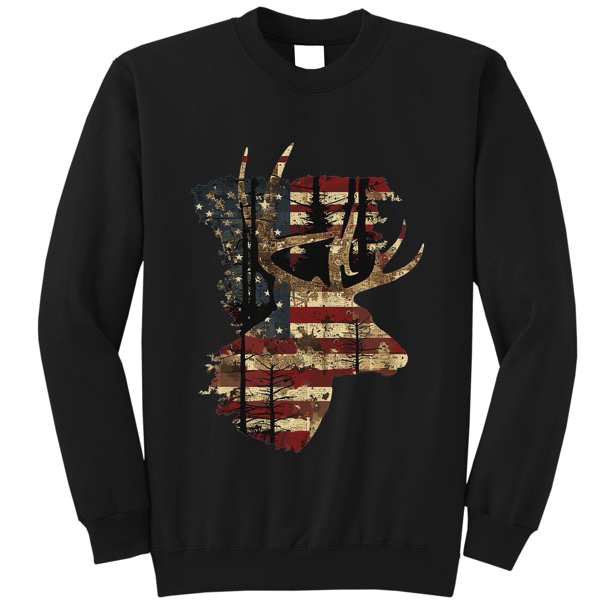 Whitetail Buck Deer Hunting Usa American Flag Tall Sweatshirt