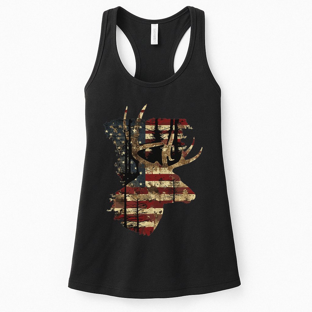 Whitetail Buck Deer Hunting Usa American Flag Womens Tank Top