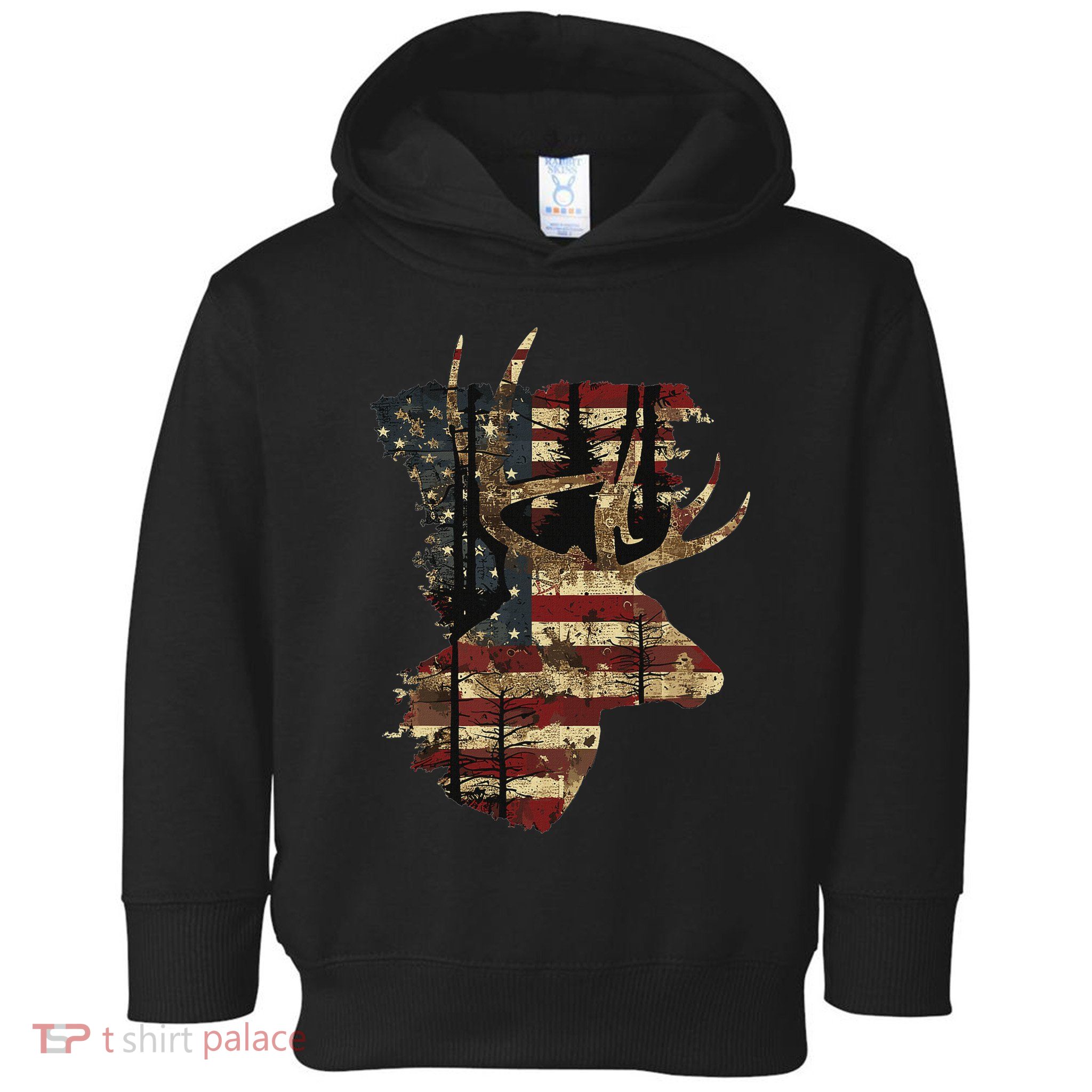 Whitetail Buck Deer Hunting Usa American Flag Toddler Hoodie