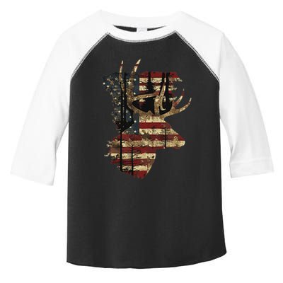 Whitetail Buck Deer Hunting Usa American Flag Toddler Fine Jersey T-Shirt