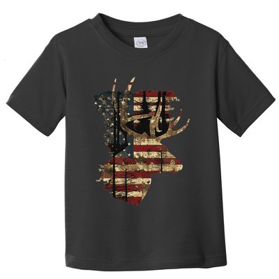 Whitetail Buck Deer Hunting Usa American Flag Toddler T-Shirt