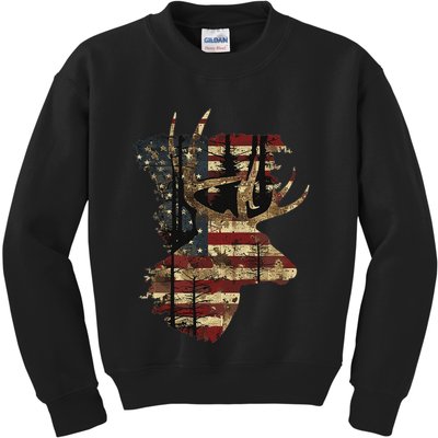Whitetail Buck Deer Hunting Usa American Flag Kids Sweatshirt