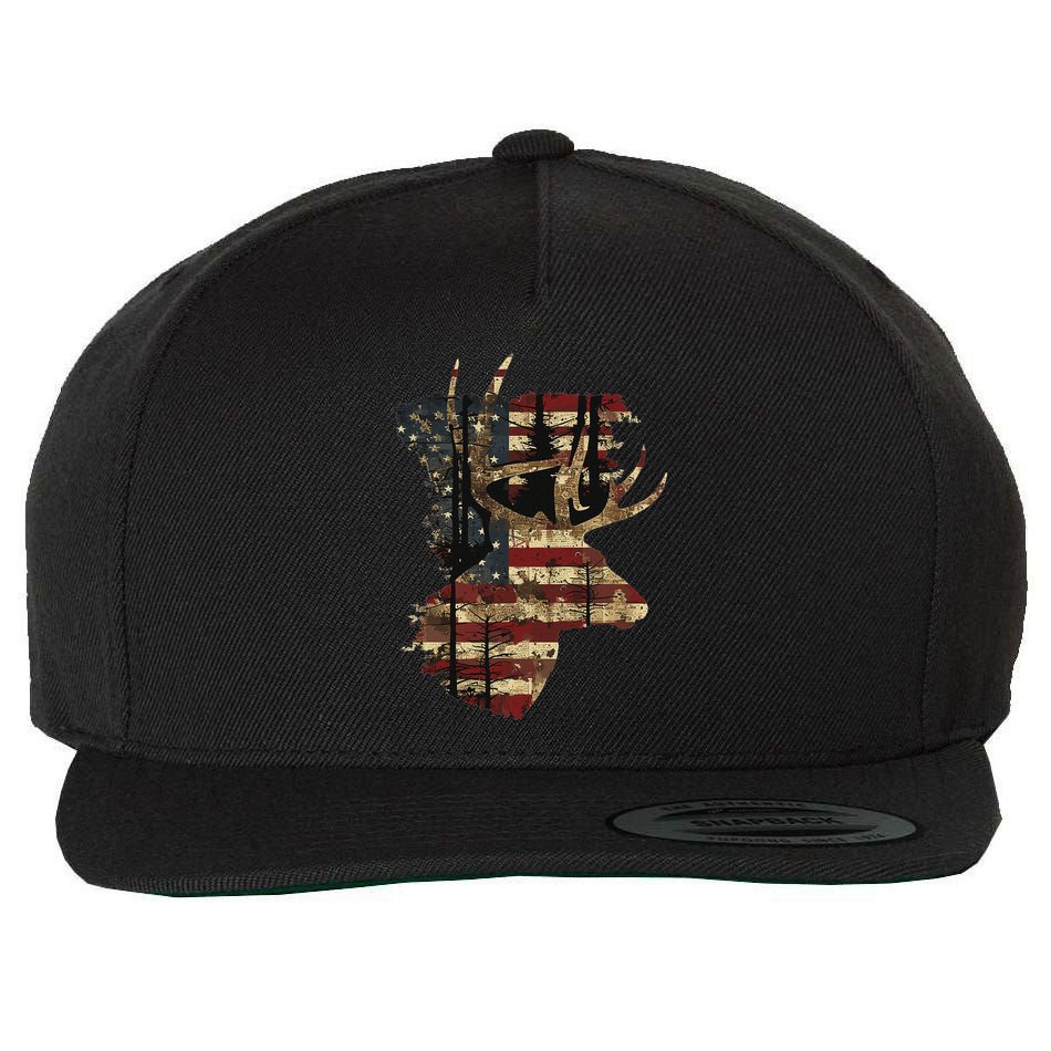 Whitetail Buck Deer Hunting Usa American Flag Wool Snapback Cap