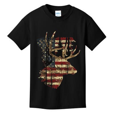 Whitetail Buck Deer Hunting Usa American Flag Kids T-Shirt