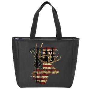 Whitetail Buck Deer Hunting Usa American Flag Zip Tote Bag