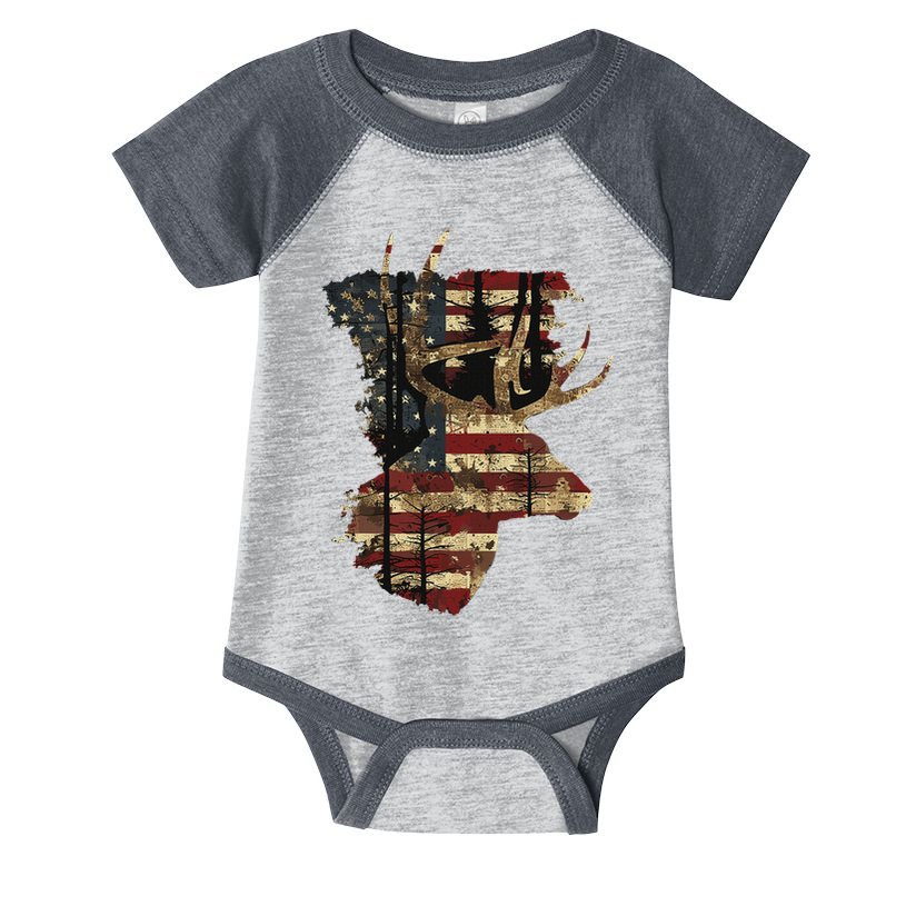 Whitetail Buck Deer Hunting Usa American Flag Infant Baby Jersey Bodysuit