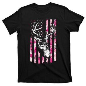 Whitetail Buck Deer Hunting Camo American Flag T-Shirt