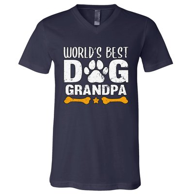 Worlds Best Dog Grandpa Puppy Grandfather Paw Fur Parent V-Neck T-Shirt