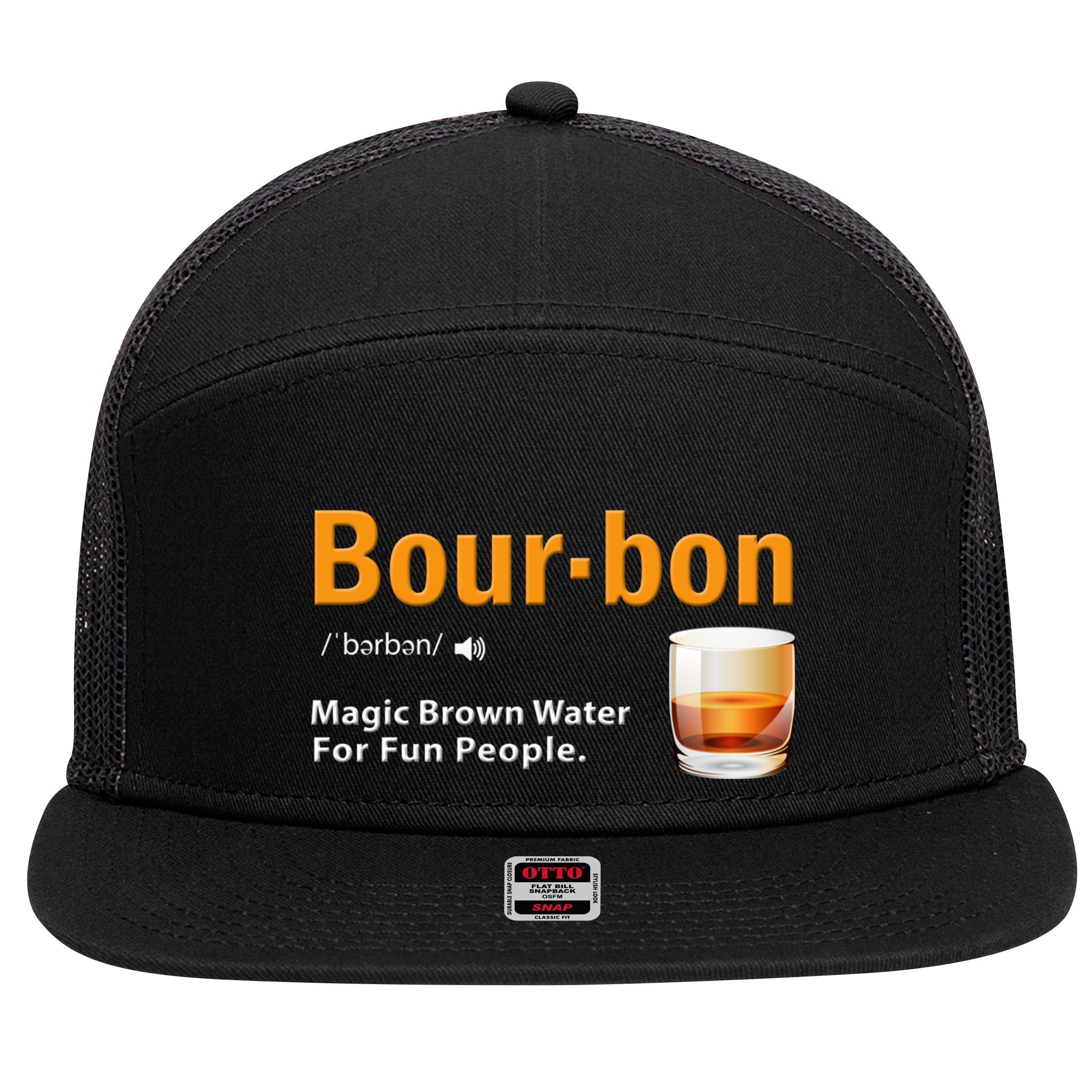 Whiskey Bourbon Definition Magic Brown Water Kentucky 7 Panel Mesh Trucker Snapback Hat