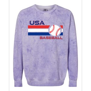 Wo Ball Dad Love USA Professional Baseball American Flag Themed V-Neck Colorblast Crewneck Sweatshirt