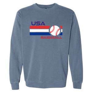 Wo Ball Dad Love USA Professional Baseball American Flag Themed V-Neck Garment-Dyed Sweatshirt