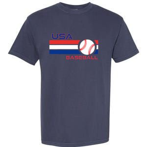 Wo Ball Dad Love USA Professional Baseball American Flag Themed V-Neck Garment-Dyed Heavyweight T-Shirt