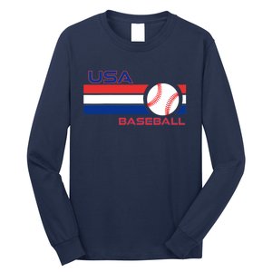 Wo Ball Dad Love USA Professional Baseball American Flag Themed V-Neck Long Sleeve Shirt