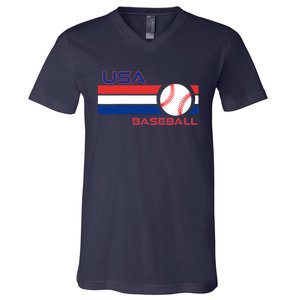 Wo Ball Dad Love USA Professional Baseball American Flag Themed V-Neck V-Neck T-Shirt