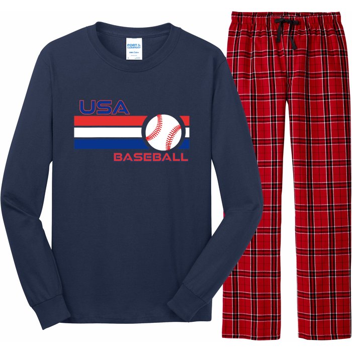 Wo Ball Dad Love USA Professional Baseball American Flag Themed V-Neck Long Sleeve Pajama Set