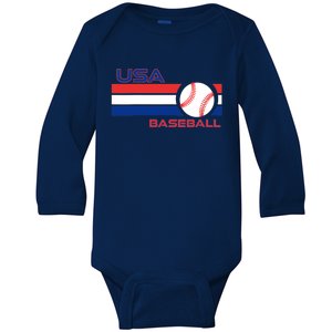 Wo Ball Dad Love USA Professional Baseball American Flag Themed V-Neck Baby Long Sleeve Bodysuit