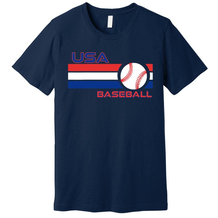 Wo Ball Dad Love USA Professional Baseball American Flag Themed V-Neck Premium T-Shirt