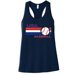 Wo Ball Dad Love USA Professional Baseball American Flag Themed V-Neck Women's Racerback Tank