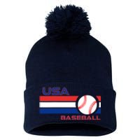 Wo Ball Dad Love USA Professional Baseball American Flag Themed V-Neck Pom Pom 12in Knit Beanie