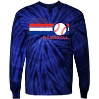 Wo Ball Dad Love USA Professional Baseball American Flag Themed V-Neck Tie-Dye Long Sleeve Shirt