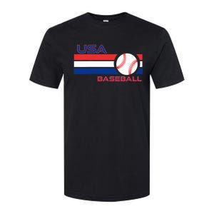 Wo Ball Dad Love USA Professional Baseball American Flag Themed V-Neck Softstyle CVC T-Shirt