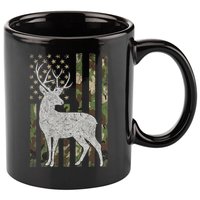 Whitetail Buck Deer Hunting American Camouflage USA Flag 11oz C Handle Ceramic Mug