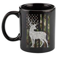 Whitetail Buck Deer Hunting American Camouflage USA Flag 11oz C Handle Ceramic Mug