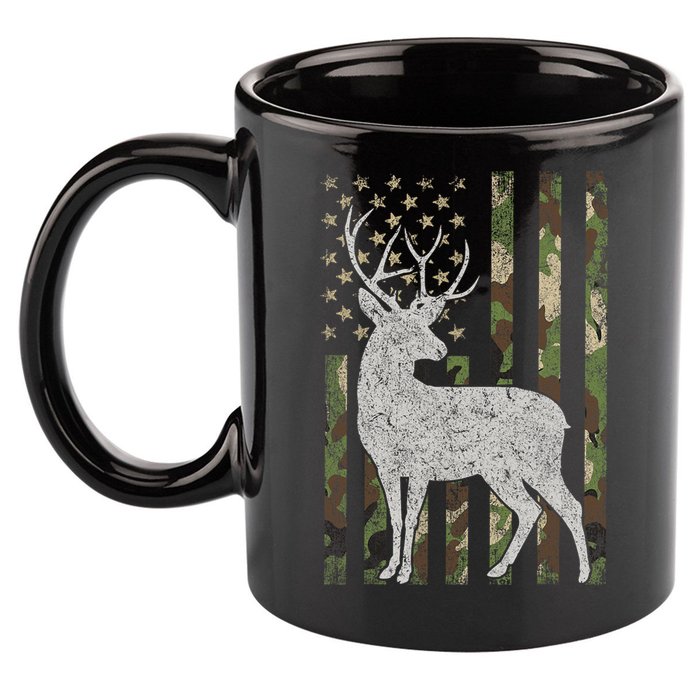 Whitetail Buck Deer Hunting American Camouflage USA Flag 11oz C Handle Ceramic Mug