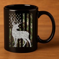 Whitetail Buck Deer Hunting American Camouflage USA Flag 11oz C Handle Ceramic Mug