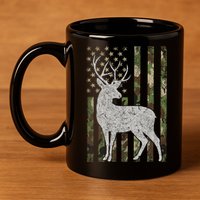 Whitetail Buck Deer Hunting American Camouflage USA Flag 11oz C Handle Ceramic Mug