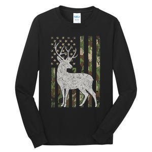 Whitetail Buck Deer Hunting American Camouflage USA Flag Tall Long Sleeve T-Shirt