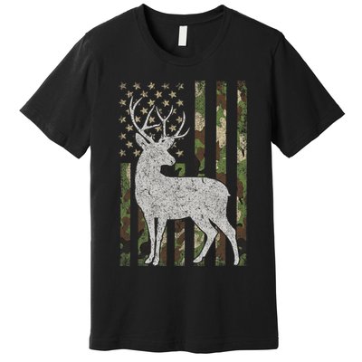 Whitetail Buck Deer Hunting American Camouflage USA Flag Premium T-Shirt