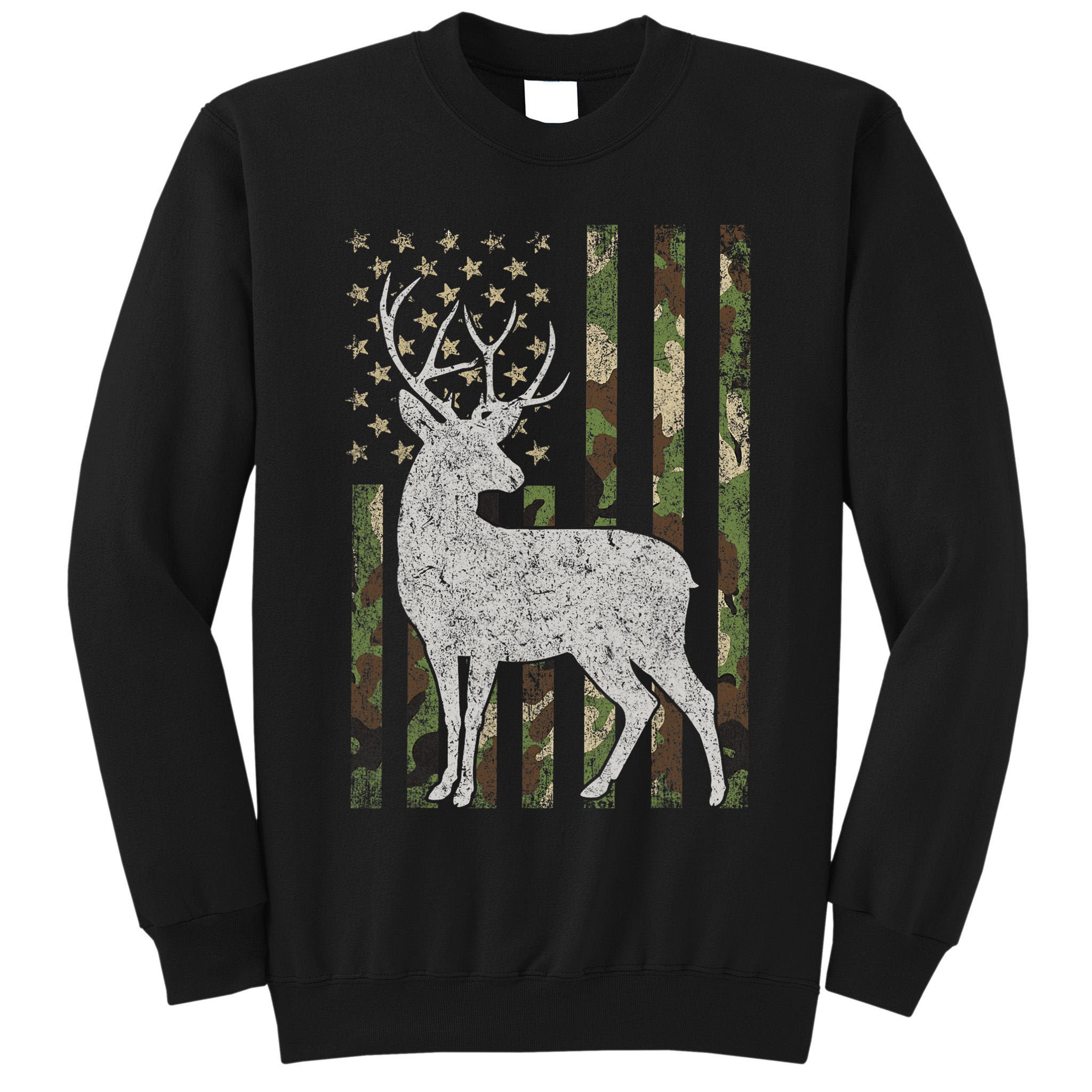 Whitetail Buck Deer Hunting American Camouflage USA Flag Tall Sweatshirt