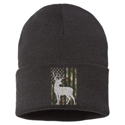 Whitetail Buck Deer Hunting American Camouflage USA Flag Sustainable Knit Beanie