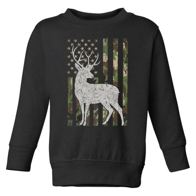 Whitetail Buck Deer Hunting American Camouflage USA Flag Toddler Sweatshirt