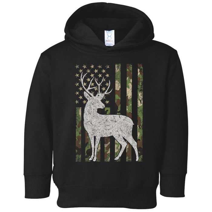 Whitetail Buck Deer Hunting American Camouflage USA Flag Toddler Hoodie