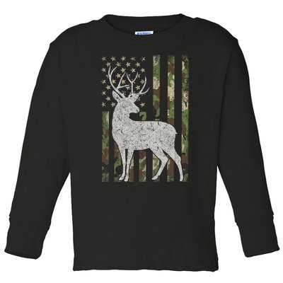 Whitetail Buck Deer Hunting American Camouflage USA Flag Toddler Long Sleeve Shirt