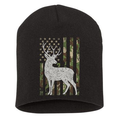 Whitetail Buck Deer Hunting American Camouflage USA Flag Short Acrylic Beanie