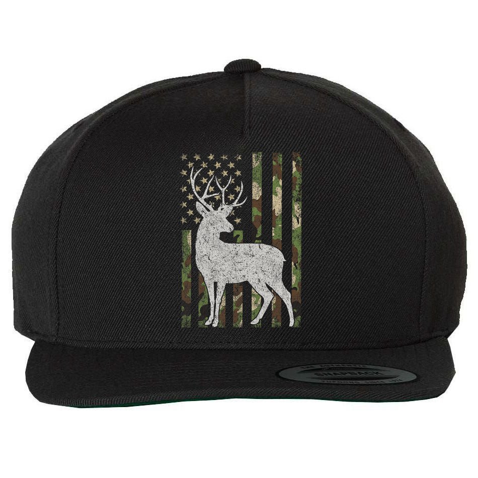 Whitetail Buck Deer Hunting American Camouflage USA Flag Wool Snapback Cap