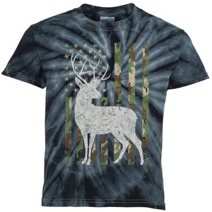 Whitetail Buck Deer Hunting American Camouflage USA Flag Kids Tie-Dye T-Shirt