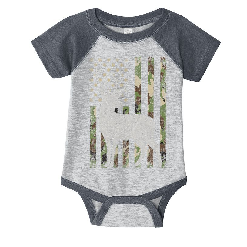 Whitetail Buck Deer Hunting American Camouflage USA Flag Infant Baby Jersey Bodysuit