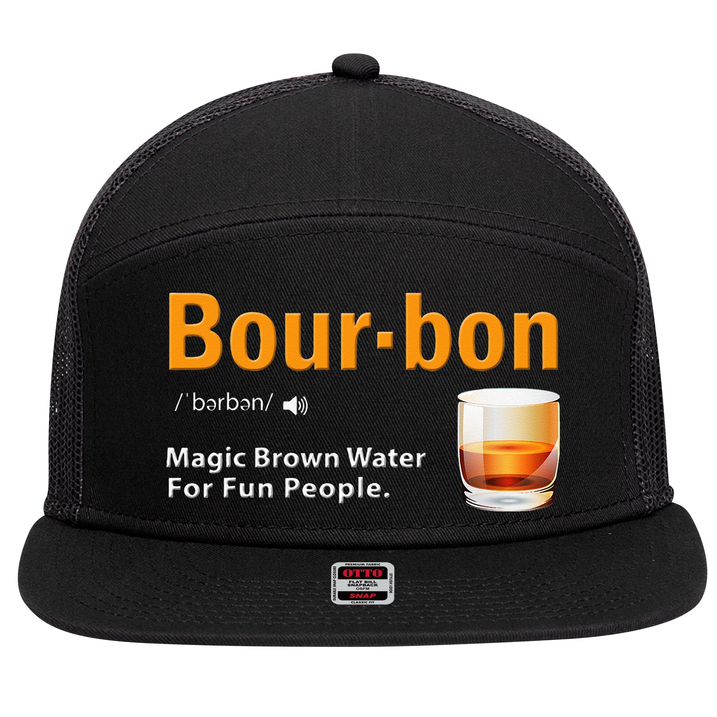 Whiskey Bourbon Definition Magic Brown Water Kentucky 7 Panel Mesh Trucker Snapback Hat